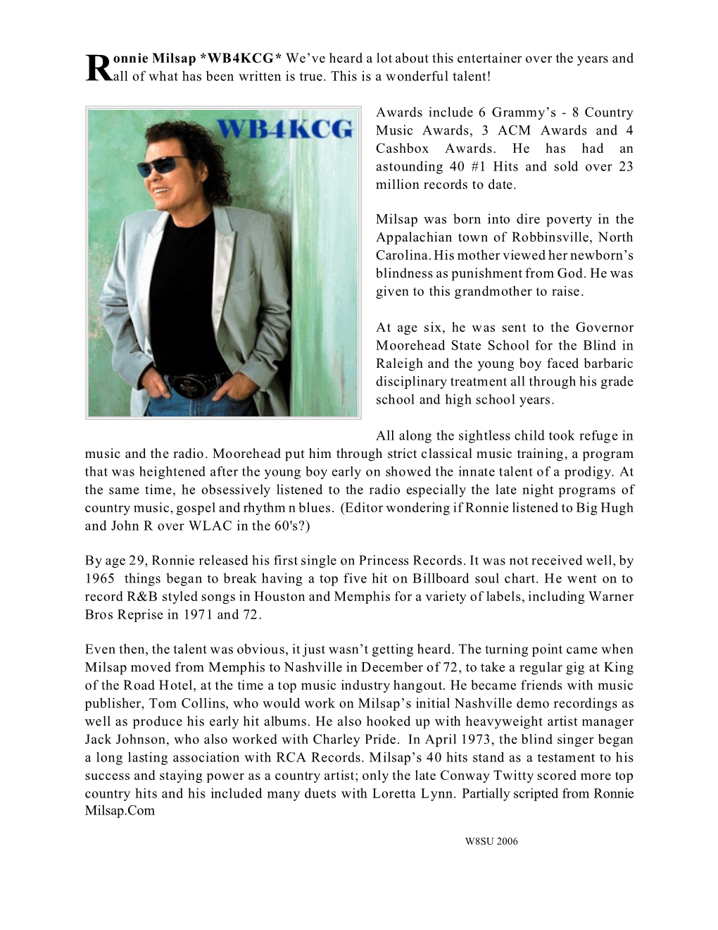 Ronnie Milsap *WB4KCG* We've Heard a Lot About This Entertainer