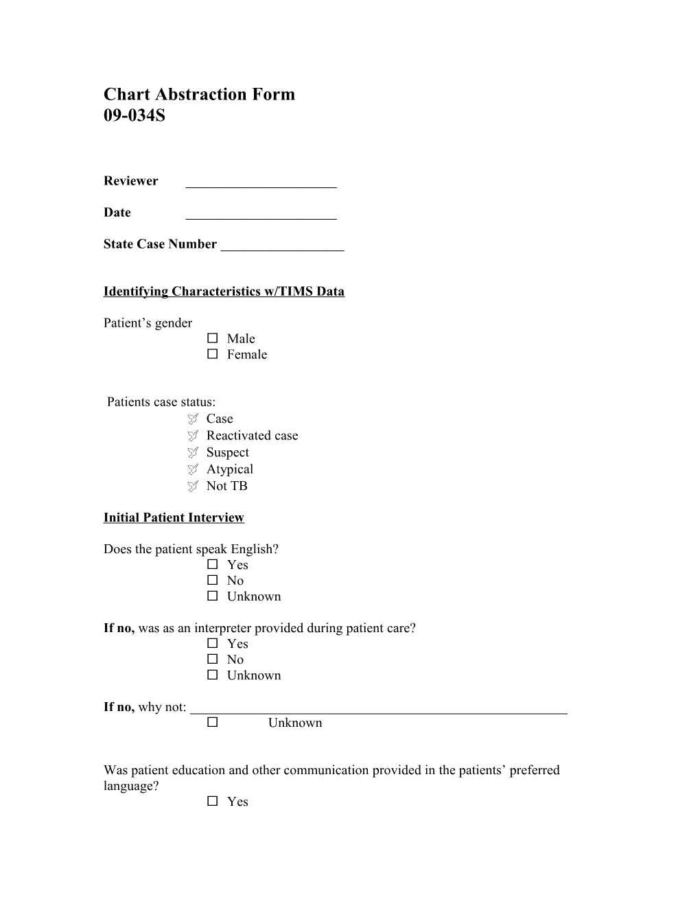 Chart Abstraction Form