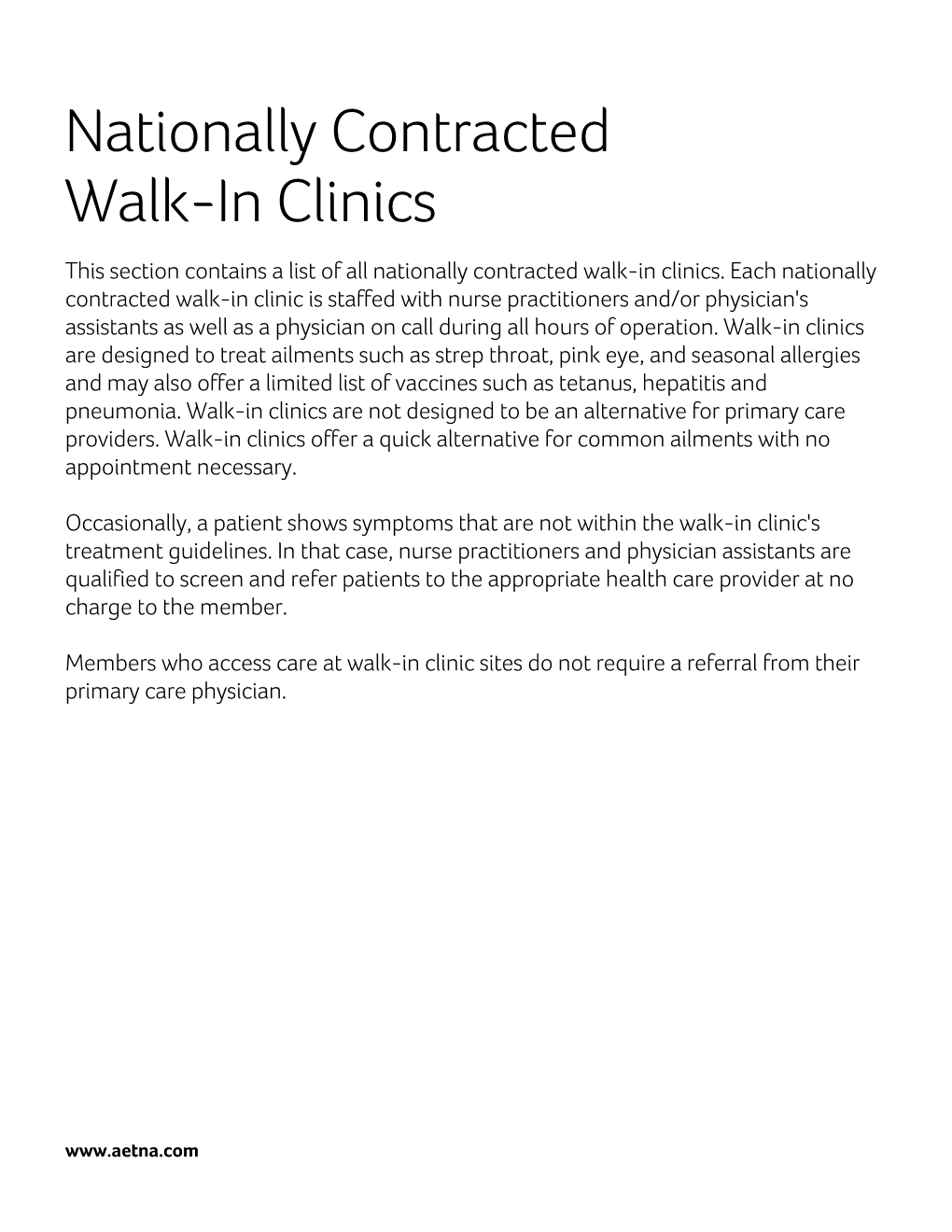Nationally Contracted Walk-In Clinics