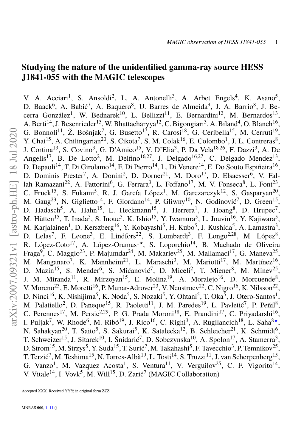 Studying the Nature of the Unidentified Gamma-Ray Source HESS J1841-055 with the MAGIC Telescopes