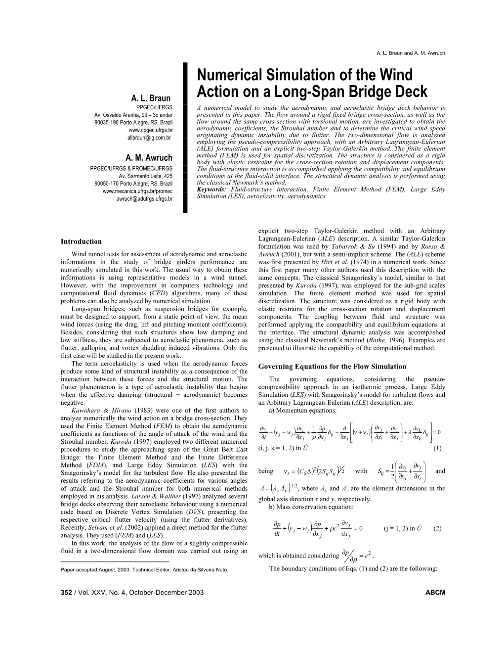 Numerical Simulation of the Wind Action on a Long-Span Bridge Deck V = W (I = 1, 2) on the Solid Boundary Ã (3) N+ 1 I I Vs 2 4) Calculate Vi With