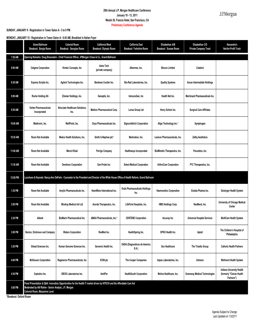 Preliminary Healthcare Agenda 01.03X