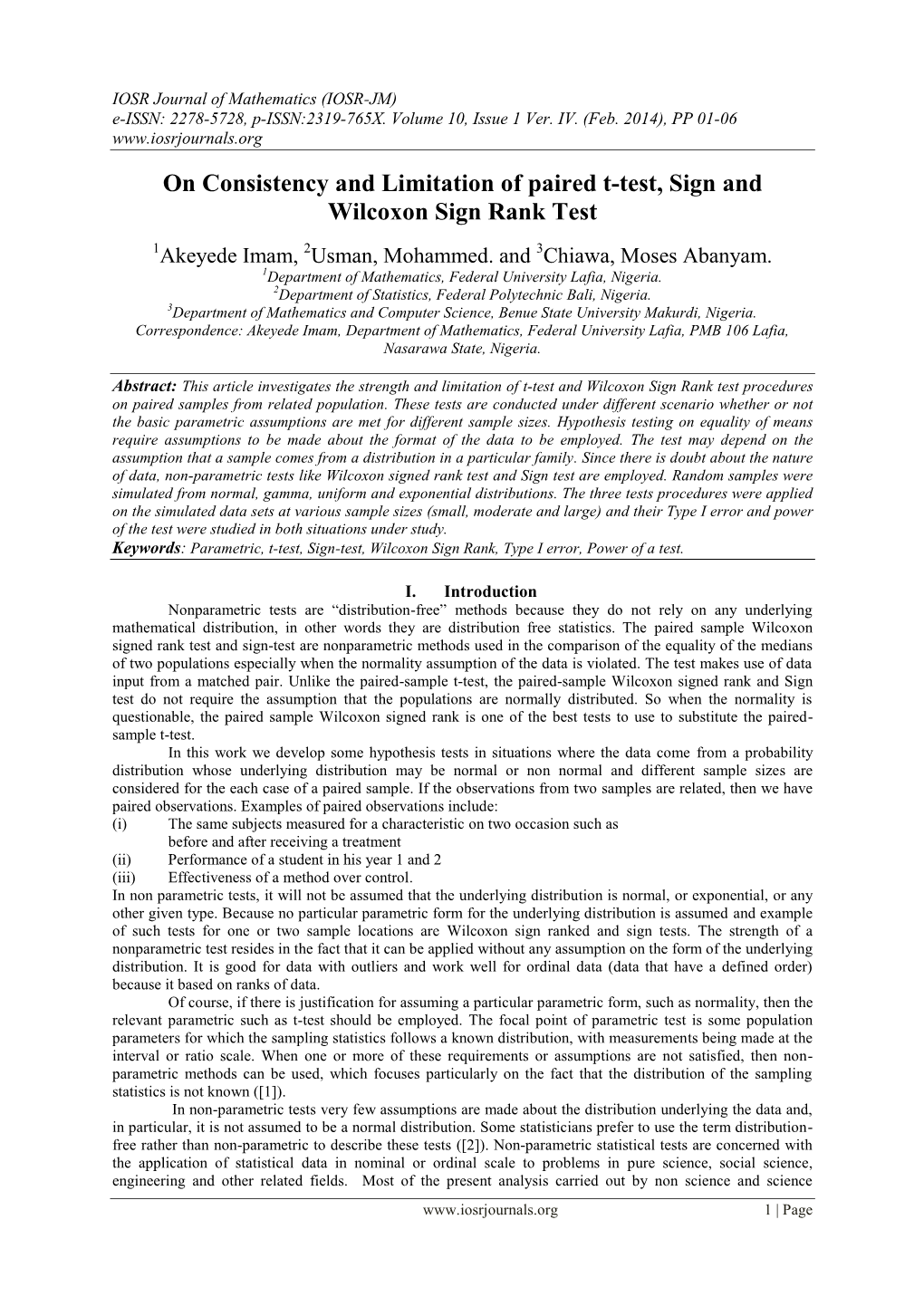 Comparison of T-Test, Sign Test and Wilcoxon Test