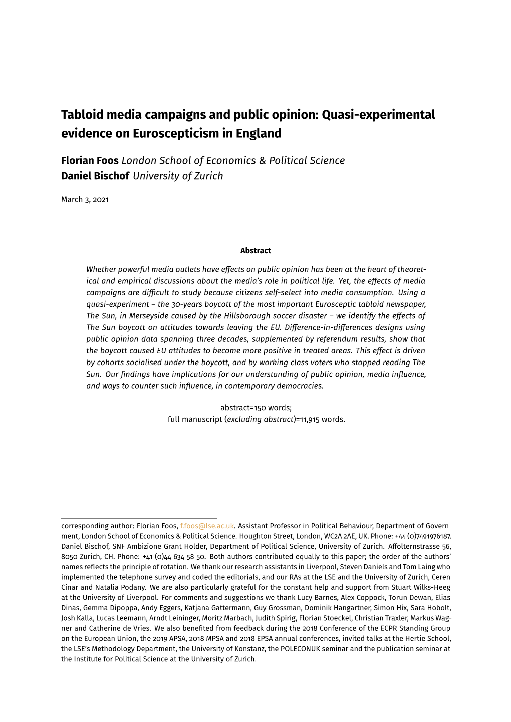 Tabloid Media Campaigns and Public Opinion: Quasi-Experimental Evidence on Euroscepticism in England