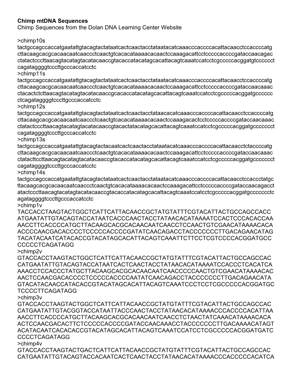 Comparing Chimp Mtdna