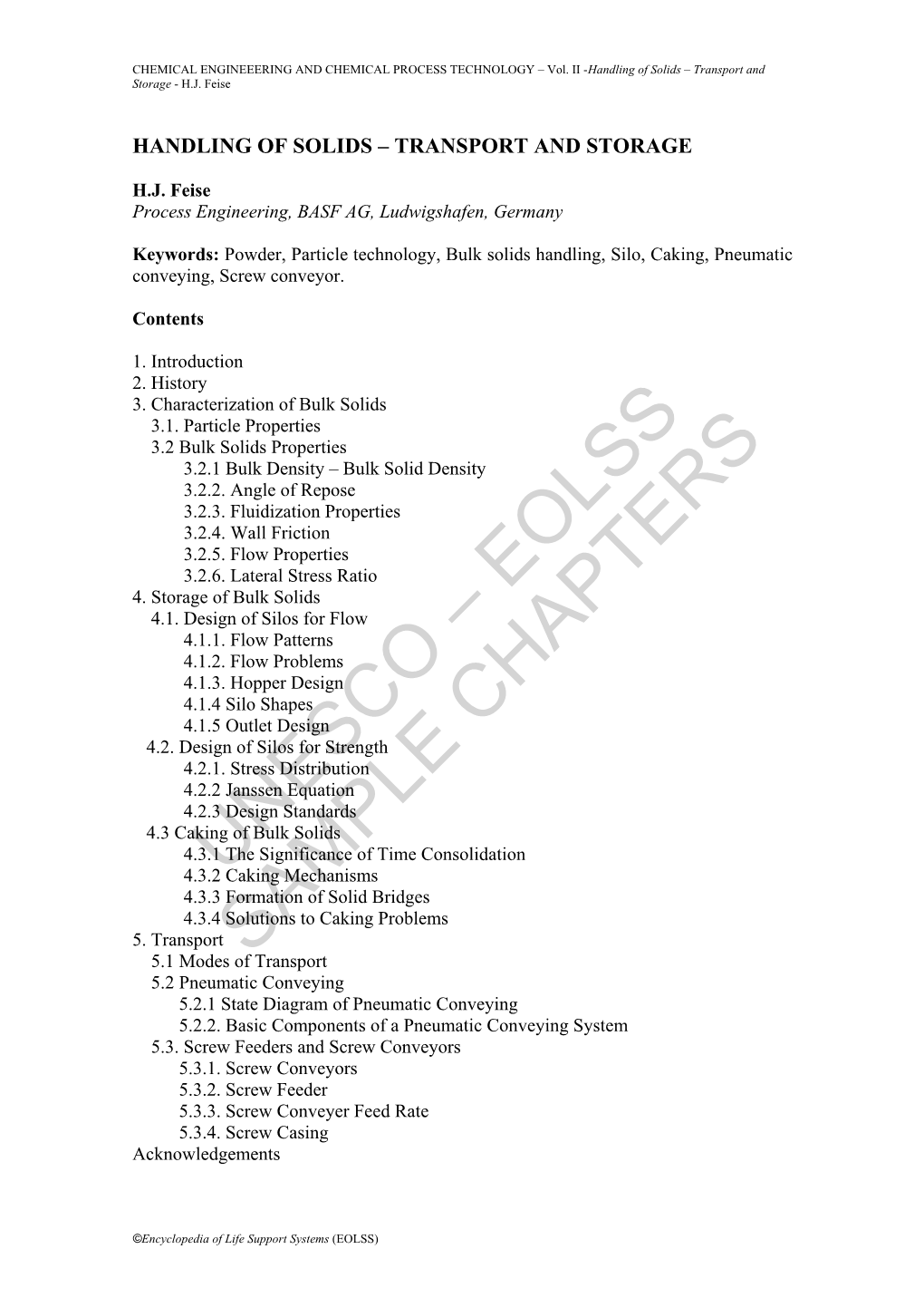 Handling of Solids – Transport and Storage - H.J