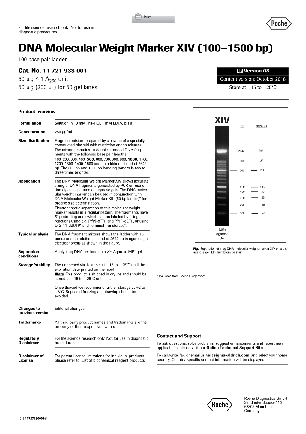 DNA Molecular Weight Marker XIV (100–1500 Bp) 100 Base Pair Ladder