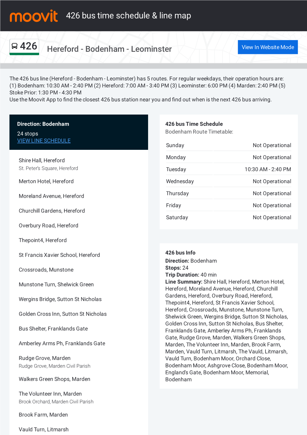 426 Bus Time Schedule & Line Route