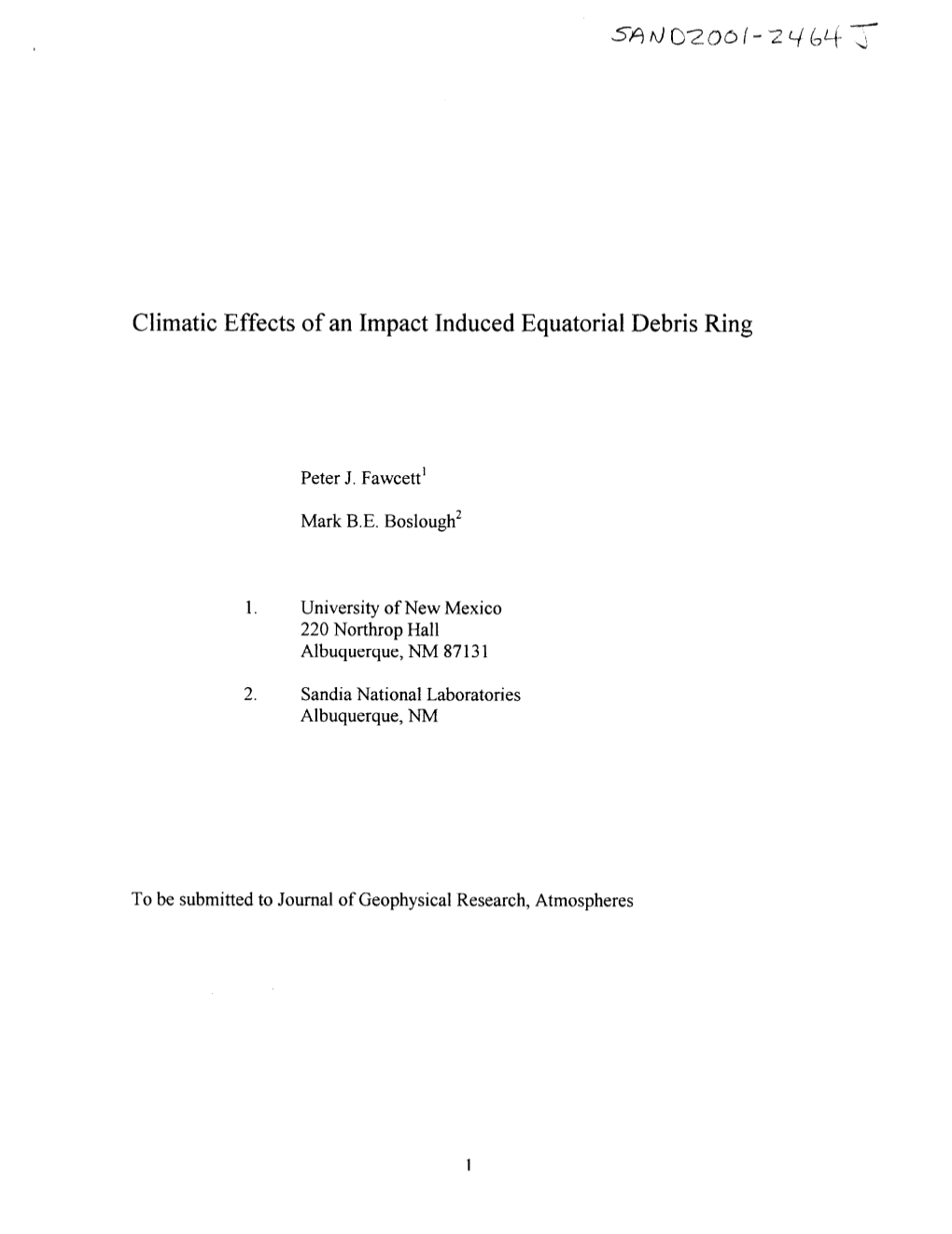 Climatic Effects of an Impact Induced Equatorial Debris Ring