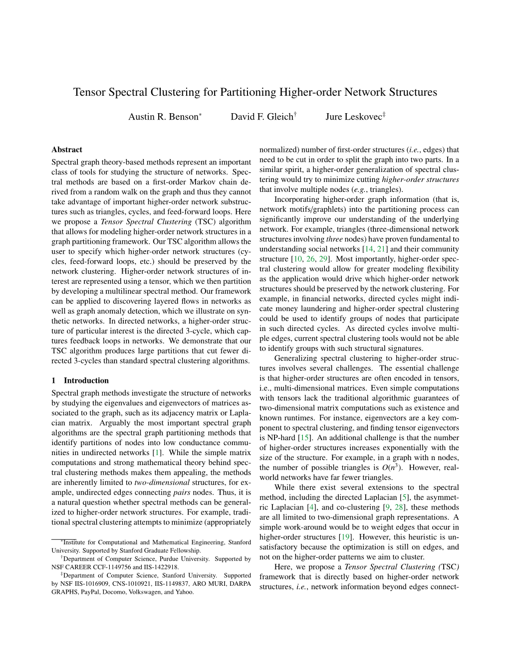 Tensor Spectral Clustering for Partitioning Higher-Order Network Structures