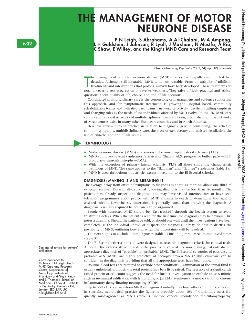 The Management of Motor Neurone Disease