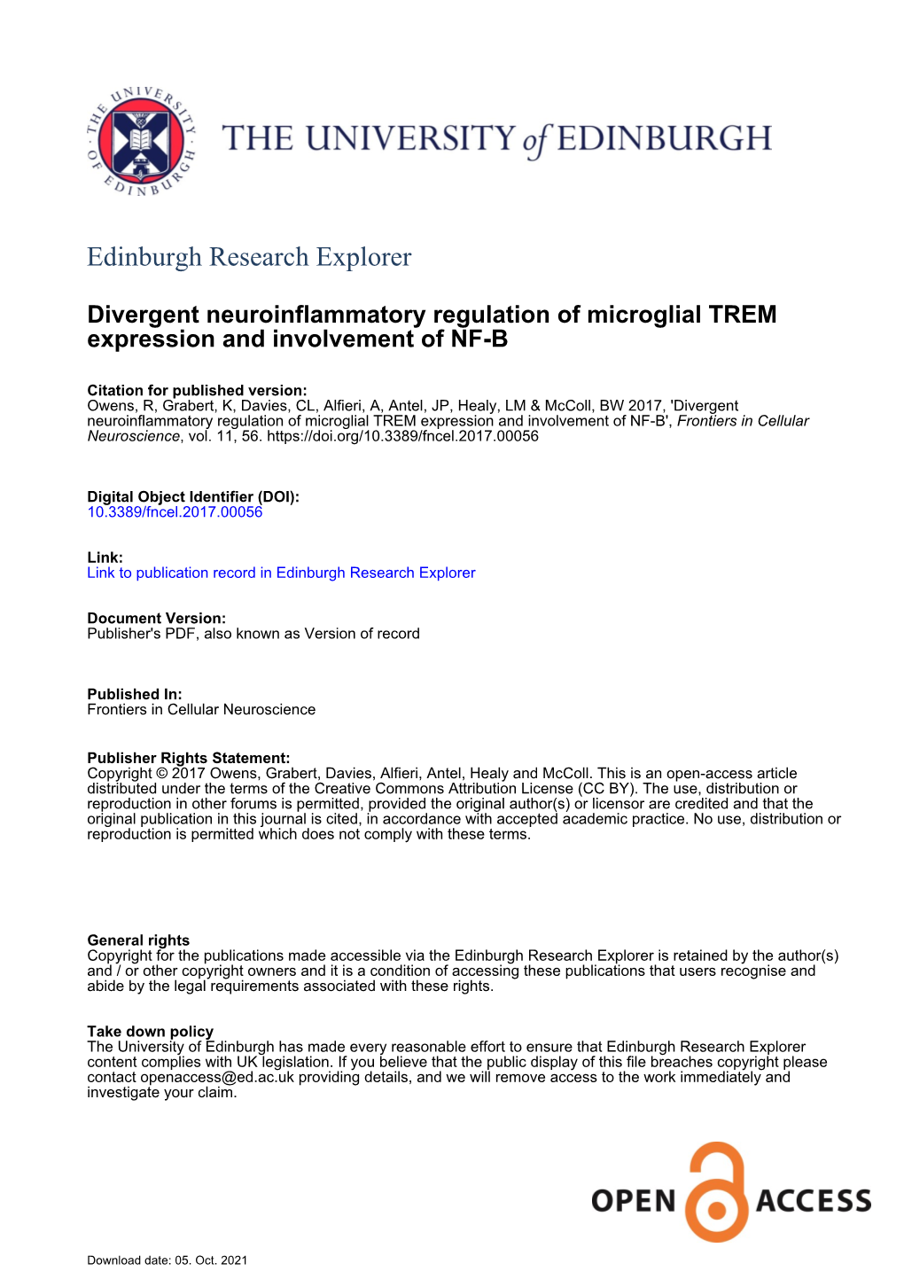 Divergent Neuroinflammatory Regulation of Microglial TREM Expression and Involvement of NF-Κb