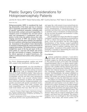 Plastic Surgery Considerations for Holoprosencephaly Patients