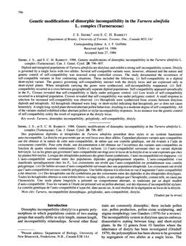 Genetic Modifications of Dimorphic Incompatibility in the Turnera Ulmifolia L