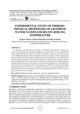 Physical Properties of Graphene Water Nanofluid Below Boiling Temperature