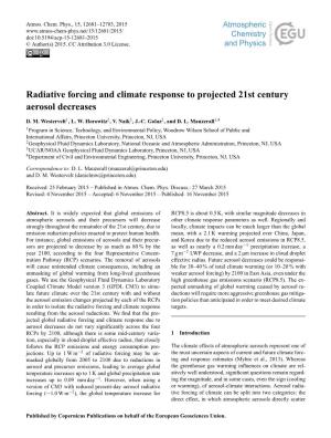 Radiative Forcing and Climate Response to Projected 21St Century Aerosol Decreases