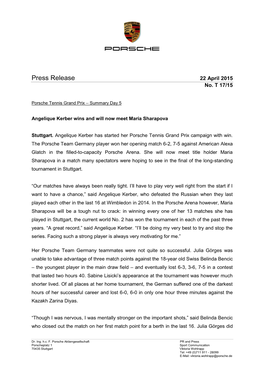 Press Release 22 April 2015 No