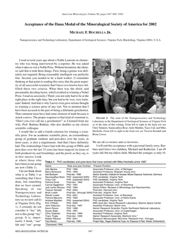 Acceptance of the Dana Medal of the Mineralogical Society of America for 2002