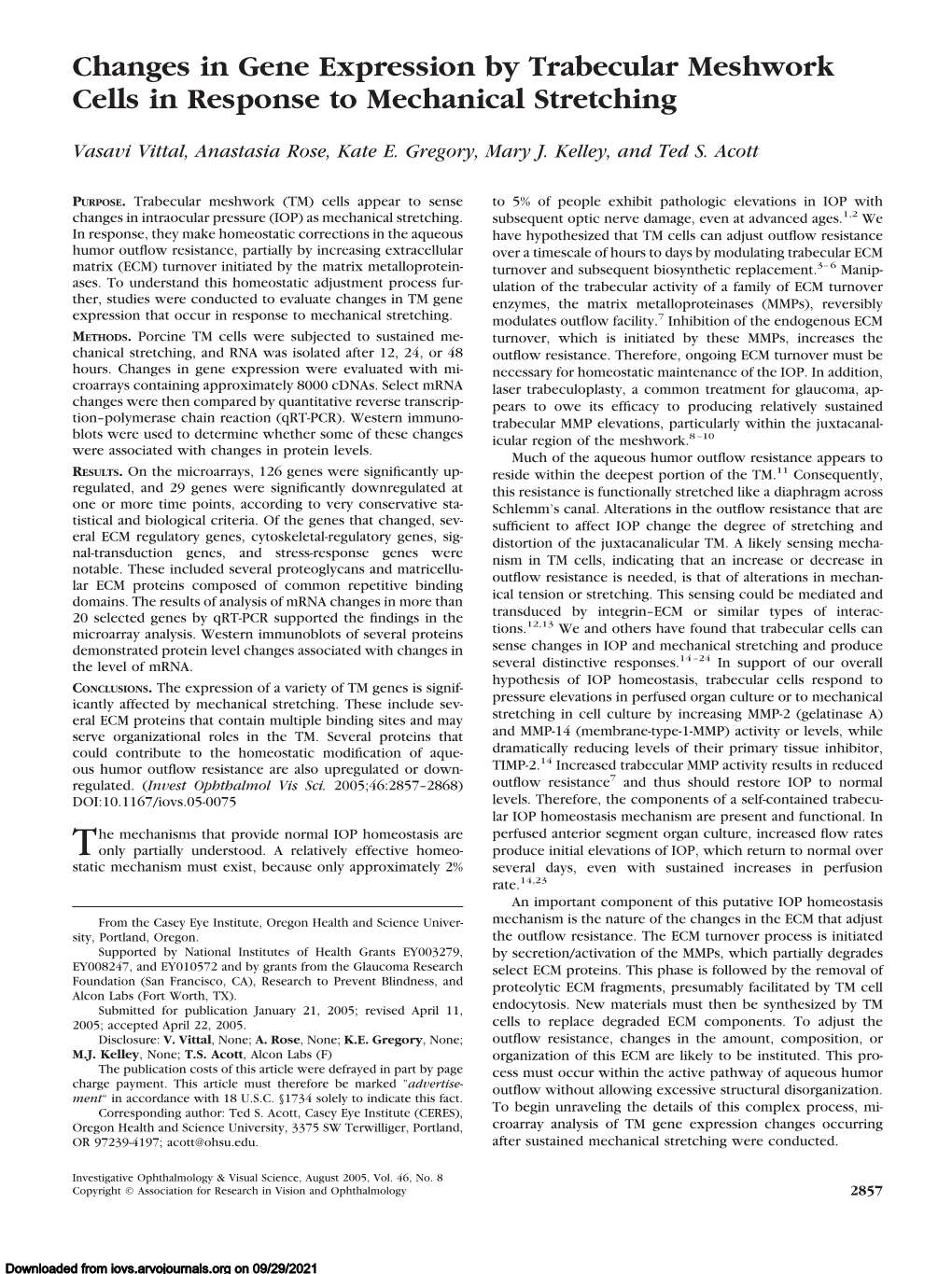 Changes in Gene Expression by Trabecular Meshwork Cells in Response to Mechanical Stretching