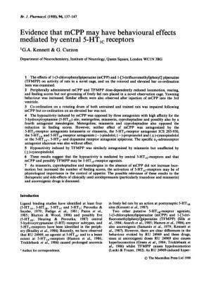 Evidence That Mcpp May Have Behavioural Effects Mediated by Central 5-Ht1c Receptors 1G.A