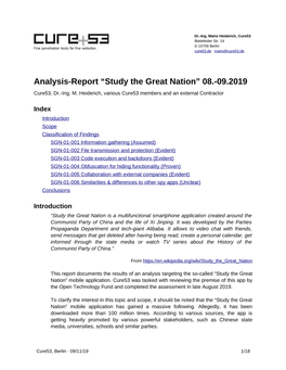 Analysis-Report “Study the Great Nation” 08.-09.2019 Cure53, Dr.-Ing