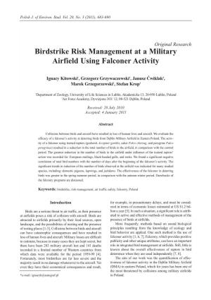 Birdstrike Risk Management at a Military Airfield Using Falconer Activity