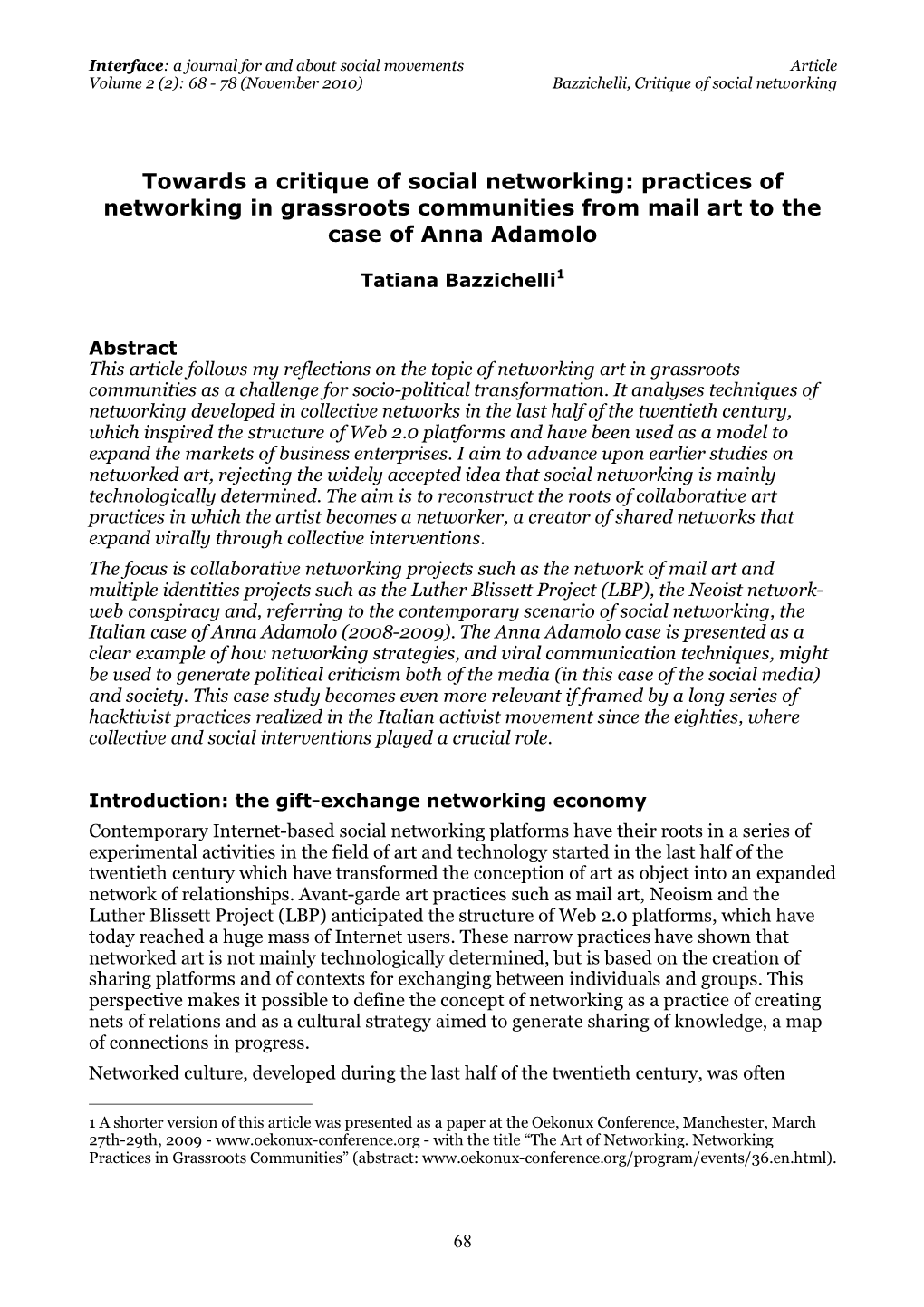 Practices of Networking in Grassroots Communities from Mail Art to the Case of Anna Adamolo