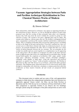 Vacuum Appropriation Strategies Between Patio and Pavilion Archetypes Hybridization in Two Classical Masters Works of Modern Architecture