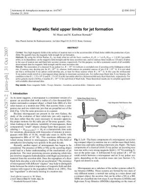 Magnetic Field Upper Limits for Jet Formation