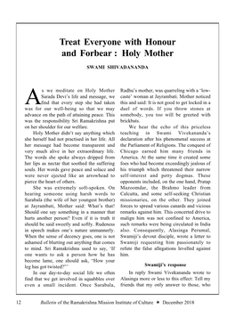 18 Bulletin :: Treat Everyone with Honor and Forbear – Holy Mother