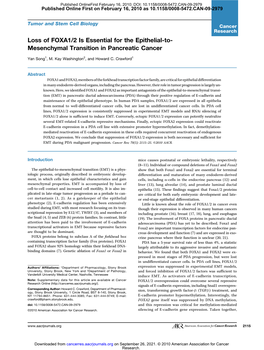 Loss of FOXA1/2 Is Essential for the Epithelial-To- Mesenchymal Transition in Pancreatic Cancer