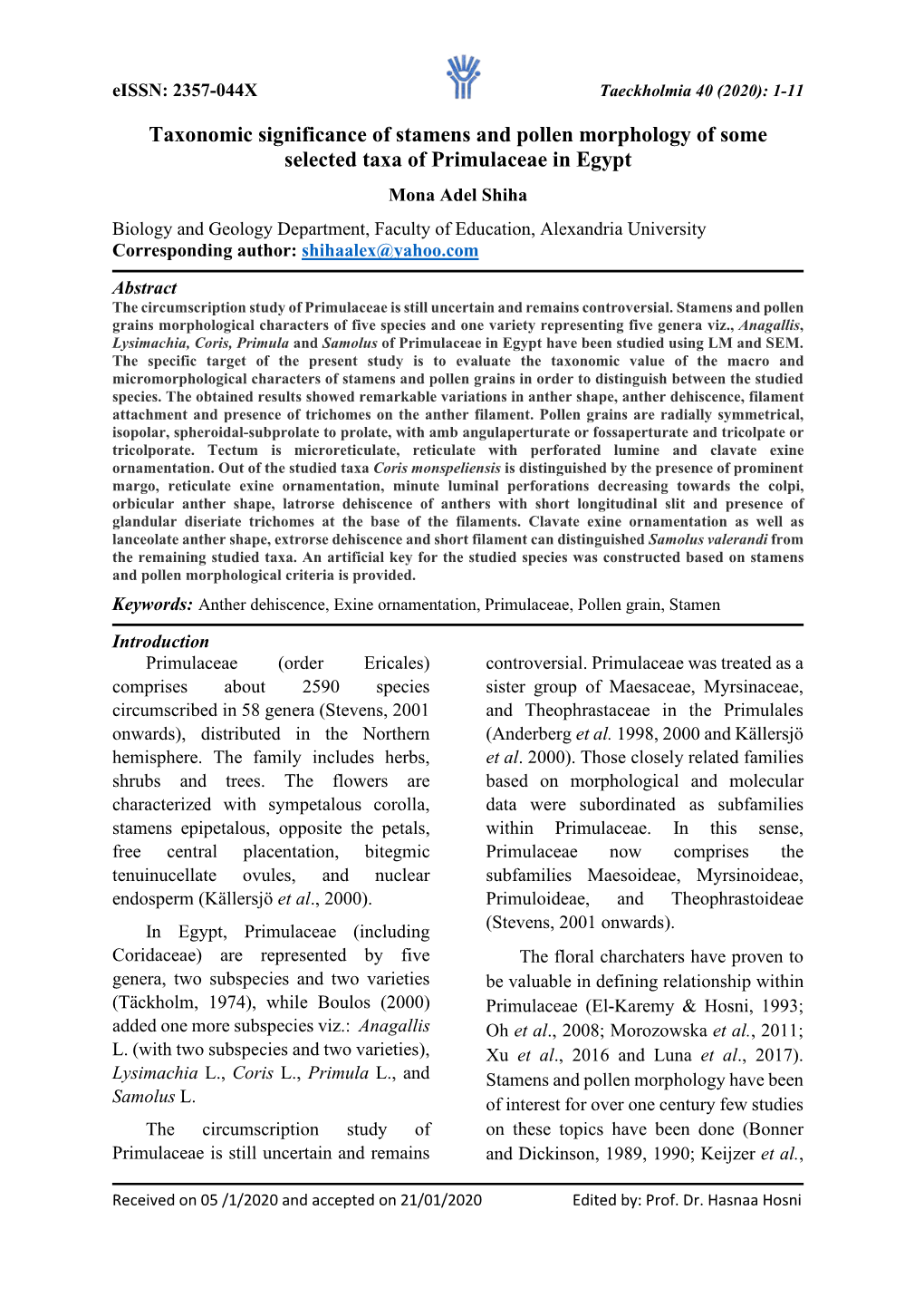 Taxonomic Significance of Stamens and Pollen Morphology of Some