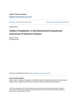 A Self-Administered Computerized Assessment of Alzheimer's Disease