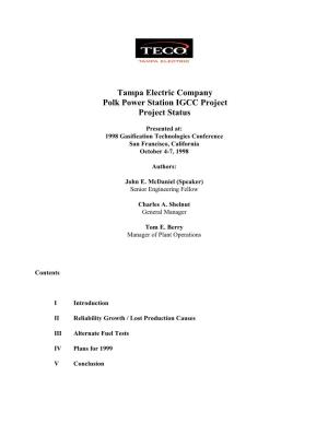 Tampa Electric Company Polk Power Station IGCC Project Project Status