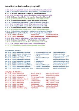 Hokki Basket Kotiottelut Syksy 2020
