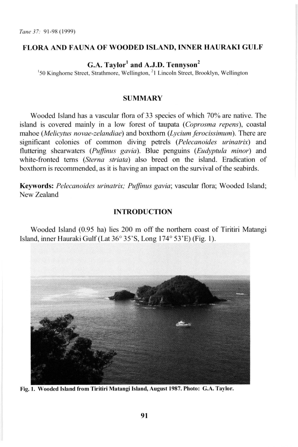 Flora and Fauna of Wooded Island, Inner Hauraki Gulf, by G.A. Taylor