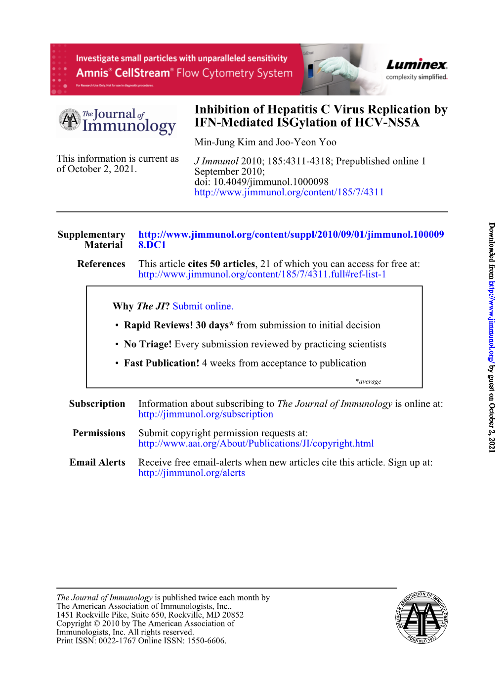 IFN-Mediated Isgylation of HCV-NS5A Inhibition of Hepatitis C