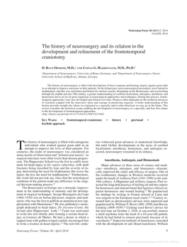 The History of Neurosurgery and Its Relation to the Development and Refinement of the Frontotemporal Craniotomy