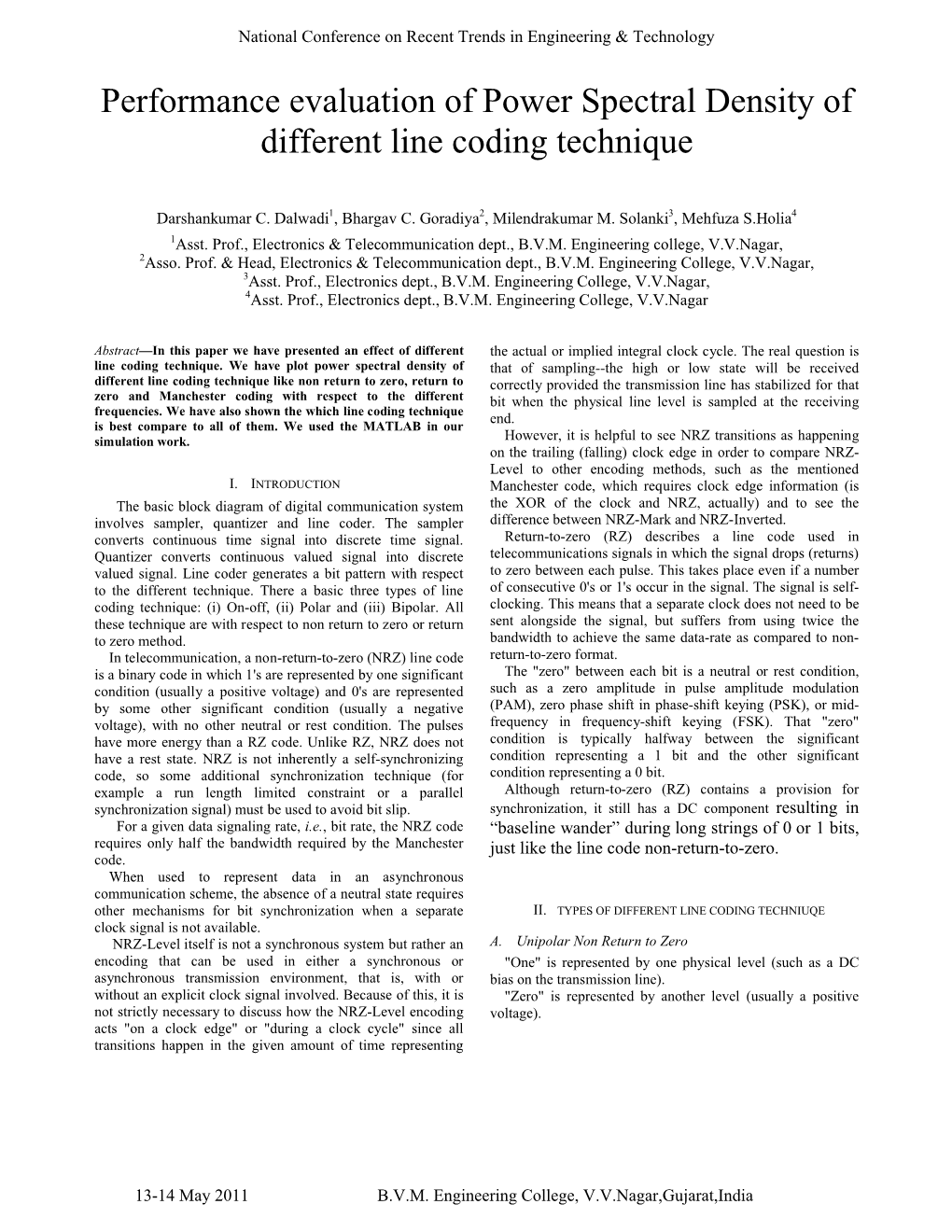 Performance Evaluation of Power Spectral Density of Different Line Coding Technique