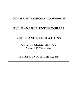 Bus Management Program Rules and Regulations