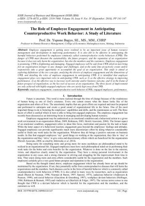 The Role of Employee Engagement in Anticipating Counterproductive Work Behavior: a Study of Literature