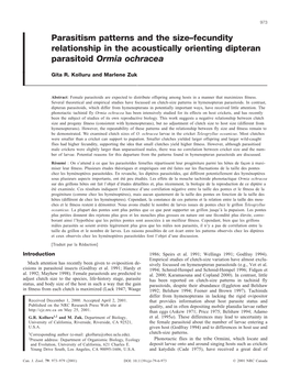 Parasitism Patterns and the Size-Fecundity Relationship in the Acoustically Orienting Dipteran Parasitoid Ormia Ochracea