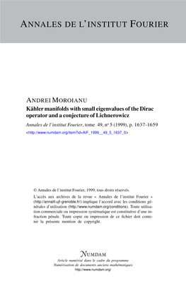 Kähler Manifolds with Small Eigenvalues of the Dirac Operator and a Conjecture of Lichnerowicz Annales De L’Institut Fourier, Tome 49, No 5 (1999), P
