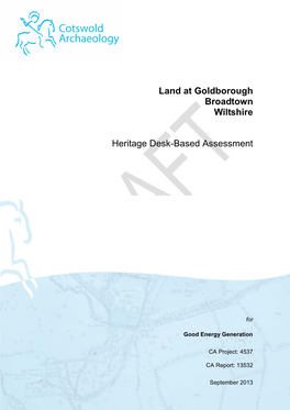Land at Goldborough Broadtown Wiltshire Heritage Desk-Based