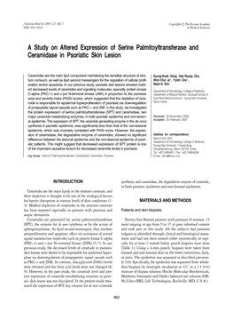 A Study on Altered Expression of Serine Palmitoyltransferase and Ceramidase in Psoriatic Skin Lesion