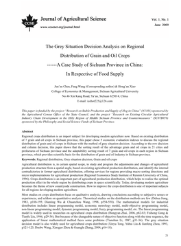 A Case Study of Sichuan Province in China: in Respective of Food Supply