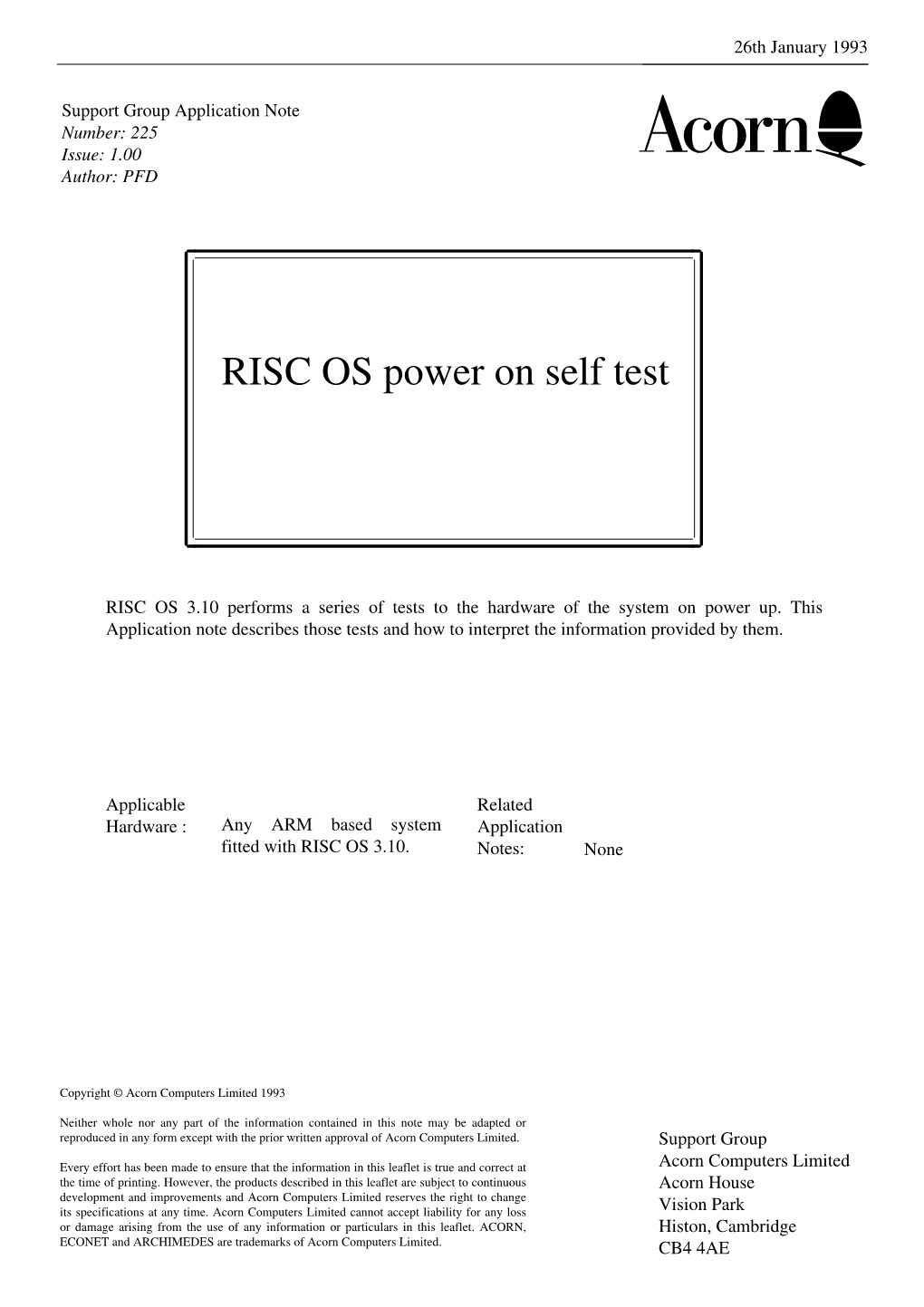 RISC OS Power on Self Test
