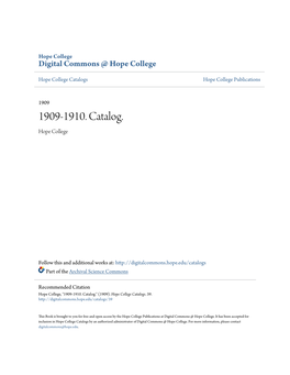 1909-1910. Catalog. Hope College