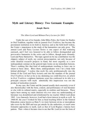 Myth and Literary History: Two Germanic Examples