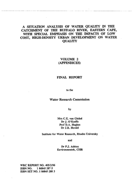 A Situation Analysis of Water Quality in the Catchment of the Buffalo River, Eastern Cape, with Special Emphasis on the Impacts